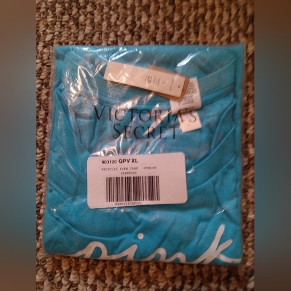 PINK VS Knit Racerback Perfect Tank Scuba Blue & White Logo Script NWT - Picture 6 of 6